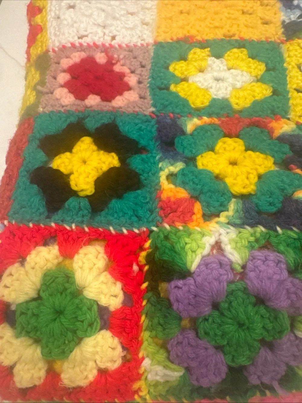 Handmade Multicolor Crochet Granny Square Throw Afghan Colorful Flowers Vintage